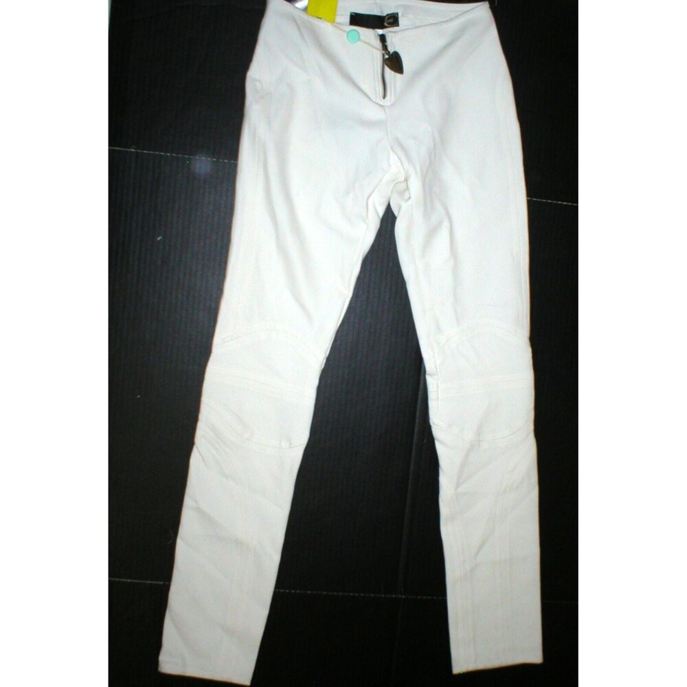 New Womens Designer Just Cavalli Italy Pants 40 4 Slim Work Moto Off White NWT